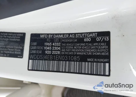 2014 Mercedes-Benz Cla 250 z USA, uszkodzony, nr VIN WDDSJ4EB1EN031085